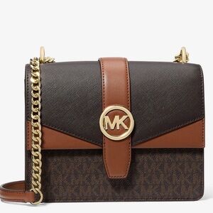 Michael Kors Greenwich SM Color-Block Signature Logo Crossbody Bag Brown Multi